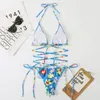 Simile da bagno femminile Cikini-Multicolor Stampato Bikini Set per donne Sexy Lace Up Swimsuit Beach 2024