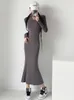 Casual Dresses Spring and Autumn High Collar Tight Stretch Ins Slim Looking Dress