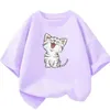 Tシャツキッズ素敵な猫ペットアニマルTシャツファッションサマーガールキュートカジュアルトップトップトップスリーブTシャツ子供漫画グラフィックティエル2404