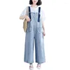 Dames jeans denim riembroek slabib jump suit volledige lengte voor vrouwen contrast overalls rompers retro big pocket los casual groot formaat