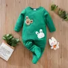 One-pièces Spring and Automn Style Boys and Girls Cute Cartoon Kaola and Rabbit Short Pluxe broderie Long Manneve Baby Wrap Foot Bodys