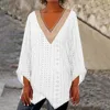 Magliette da donna tops da donna 2024 in pizzo a colore solido verticale vccarico irregolare 3/4 maniche top oversize abiti sciolti