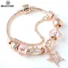 Beaded Brace Code Rose Golden Butterfly Charm Armband med en kronpärlor Passar Fine Armband Women Party Jewelry Dropshipping 240423