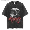 メンズTシャツメンズアニメの凶暴なTshirtブラック100％コットンTシャツガッツレトロTシャツY2Kショートスリーブシャツ夏Q240425