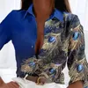 BLOSAS DE MUJERES Mujeres Camisas de otoño de primavera Tops elegantes de plumas con estampado Gémico de pecho soltero adornado para