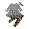 Одежда наборы детские детские девочки для футболки леопардовые брюки для головного убота