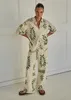 Womens Single Breasted Lapel Short Sleeve Top and Wide Ben Benbils Set Print Shirt Shirt Pants Suit Outfits 2 PCS SETS 240417