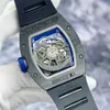 豪華な腕時計RMオートマチックムーブメントウォッチMuller RM029ブラックNTPTマテリアルホロードアウトダイヤルホワイトブルーカラーマッチング日付ディスプレイメカニカルJYK8