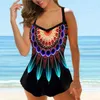 Women's Swimwear Sexy Bathing Suit For Ladies Conservative Print Swimwears Tankinis Set Split Swimsuit Suspender Beach Summer