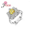 Klusterringar Fashion Women Round 925 Sterling Silver Ring Yellow Cubic Zirconia Crystal Engagement Wedding Female Bague Jewelry