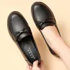 Casual Shoes Autumn Women's Leather Women Flat Ladies Slip On Comfortable Black Work Mother