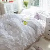 White Ruffled Seersucker Duvet Cover Set for Girls Soft Princess Bedding Set with Bed Sheet Pillowcases 3 Pcs 4Pcs 240416