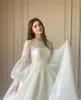 Abiti per feste Elegante abito da sposa musulmano bianco organo con maniche lunghe a sfio