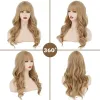 Wigs Synthetic Wig Blonde with Bangs Long Wavy Ombre Curtain Bang Wigs for White Women Light Blond Dark Roots Heat Resistant Hair Nat