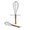 Strumenti di uova inossidabile in acciaio da 10/12 pollici per battitore di uova miscelatore Burro frullatore Whisk manico in legno Gadget all'ingrosso LX2826 Drop dh8di s le h8di