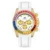 ONOLA 2024 Fashion Business Gold Watch Waterproof Silicone Tape Rainbow Di Watch Men's New Watch