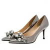 Dress Shoes Spring And Summer Pointed Rhinestone Chain Lacquer Leather Single Thin High Heels Banquet Large Small Women's Shoe