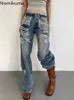 سراويل جينز للسيدات هاراجوكو ثقب الجينز 2024 قيعان جديدة أزياء Y2K سروال نساء عالية الخصر على التوالي سراويل الدنيم غير الرسمية بانتلون Femme 240423