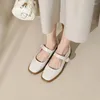 Casual Shoes 2024 Spring/Autumn Women Square Toe Chunky Heel Mary Janes Split Leather Pumps Concise Button High Heels Black