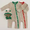 One-Pieces Xmas Rompers Christmas Baby Boy Romper Girl Clothes Stripe Printed Long Sleeve OnePiece Newborn Jumpsuit +Hat Infant Outfits