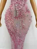 870J Stage indossa strass d'argento strass cristalli di abiti rosa senza maniche sexy abbigliamento da danza da ballo compleanno festeggiare in costume indossa Fenzhu D240425