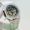 AP Crystal Wrist Watch männliche Royal Oak Serie 15407BC Platin Frost Gold Hollow Out Freizeit Sport Doppelpendel Mechanische Uhr