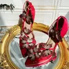Chaussures habillées Elegant Crystal papillon talons hauts pompe rouge noir satin pointuy maride maride croix gladiator sandals femmes