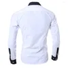 Men's Casual Shirts Men White Shirt Patchwork Social Dress Autumn Spring Solid Long Sleeve Slim Fit Male Top Office Button 2024