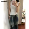 Jeans feminino harajuku vintage cordas de cordão alto jeans solto 2023 calças de outono winter feminino y2k perna larga perna larga de streetwear calça de jeans 240423