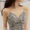 Party Dresses Kimutomo Sequined Fishtail Hip Prom Low V Neck Sexig Solid Starry Maxi Celebrity Style High Street Evening Gowns