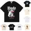 Tasarımcı Rhude Tshirt Erkek Tişörtler Gelgit Baskılı Tee Adam Kadınlar Yuvarlak Boyun Kısa Kol Menstshirt Sıradan Gevşek Moda Yüksek Sokak Hip Hop Treetwear Tee Büyük Boy Üstler