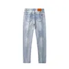 Mäns jeans designer high end ljusblå jeans för mens 2024 smal passform nödställda och mångsidiga elastiska byxor trend qlns