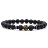 Charm Bracelets 8mm Black Volcanic Stone Energy Bracelet Classical Fashion Magnetic Anklet Colorful Frosted Beads Jewelry