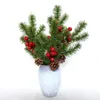 Decorative Flowers Christmas Simulated Pine Branch Red Fruit Needle Flower Arrangement Xmas Tree Decor 2024 Noel For Home