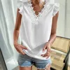 Blouses des femmes Shirt Femme Élégante Fleur en dentelle Épissage en V V pour les manches Pullover Top Slim Fit Couleur