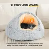 Miękkie pluszowe łóżko z pokrywą okrągłe łóżko dla kota Mattress ciepły kota pies 2 w 1 śpiąca jaskinia gniazda dla małych psów