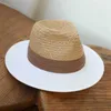 Шляпа шляпы с ковшой винтажные соломенные шляпы Мужские и женские кофе белый цвет, заблокированные шляпами, летний оттенок универсальный солнцезащитный крем Рафия Flat-Brimme Y240425