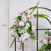 Flores decorativas de luxo rosa rosa jacinto verde folha flor fila arranjo de casamento arco arco deco tabela de recepção de recepção de boas -vindas