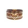 Beaded Love Heart Charm Leather Armband för kvinnor Fashion Flätade armband Multilayer Harts Stone Hollow Leather Wrap Armband