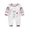 Rompers 0-24m kostium dla dzieci nowonarodzony kombinezon wydrukowany kreskówka Baby Girl Onenki Długie rękaw okrągły kołnierz Spring/Autumn Ubrania Romper D240425