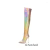 Boots Ochanmeb Femmes Gold Patent Cuir Silver Stiletto Talons hauts Pink Over-the-Knee Bright Purple Zipper Lady Red Shoes