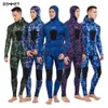 Camouflage wetsuit Lange mouw splijting met 2 stuks M Neopreen onderdompeling voor mannen bewaren warm waterdichte duikpak 240410