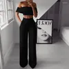 Dames tweedelige broek Sexy Women Slash Neck Hort Tops Matching Suit Summer Solid Slim Fit Wide Leg Set Vrouwelijk Streetwear Casual
