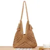 Drawstring Casual Hollow Tassel Straw Tote Bag Bohemian Women Shoulder Handmade Woven Summer Beach Big Bali Purses 2024