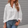 Dames blouses dames chiffon jacquard shirts revers button down los blouse lange mouw roll -up shirt basu casual ademende tops blusas