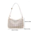 DrawString Classic Plaid Underarm Bags Women Luxury Designer Handväska Elegant Lady Shoulder Bag Woolen Sticked Purse Crossbody