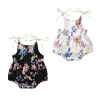 Pezzi un bambino Citgeett Summer Baby Girl Stampa floreale Bows Caldro Spaghetti Body Uspant Outfit senza maniche Black/White