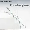 Zonnebrillen frames momoja mode eenvoudige dames framework ultralicht titanium legering polygonaal optisch recept herenrandloze bril