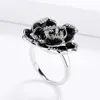 Band Rings 925 Sterling Silver Exquisite Emalj Drip Oil Color Black Flower Ring for Ladies Party Wedding Jewelry Gift H240425