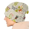 レトロ薬草昆虫とテキストボンネット帽子編み帽子頭蓋骨ビーニーユニセックス秋の冬の温かい多機能キャップ